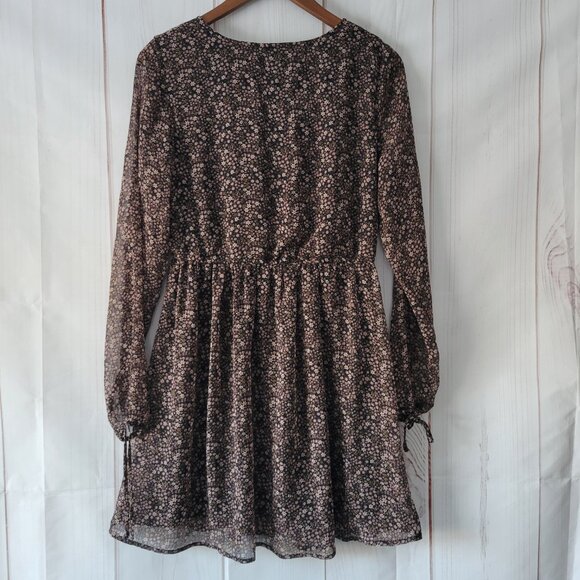 Maurices Floral Midi Dress, Sheer Long Sleeve, Black/Pale Pink Flowers, Boho - Picture 5 of 12